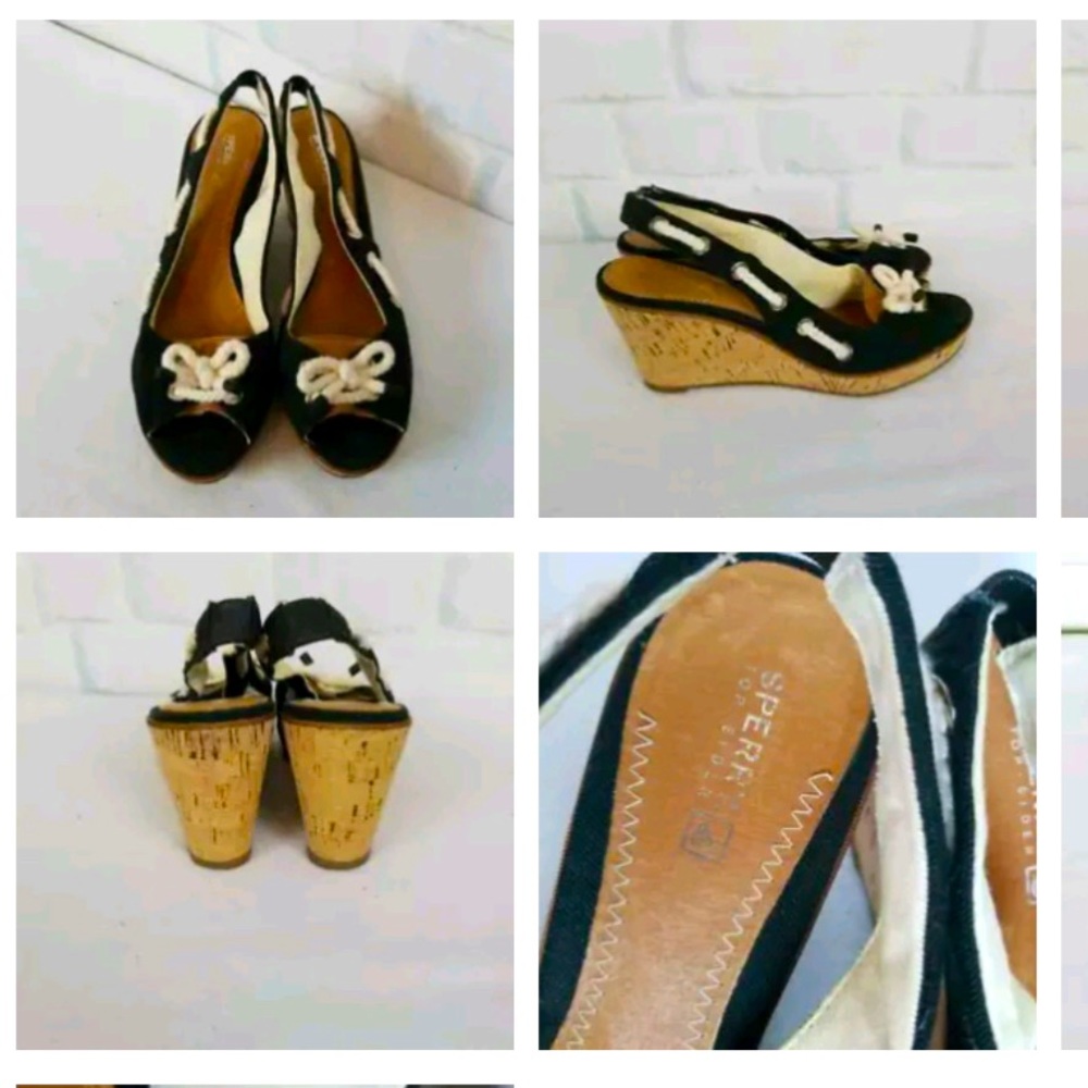 SPERRY TOP SIDER Black Southport Cork Slingback Sandal Wedges